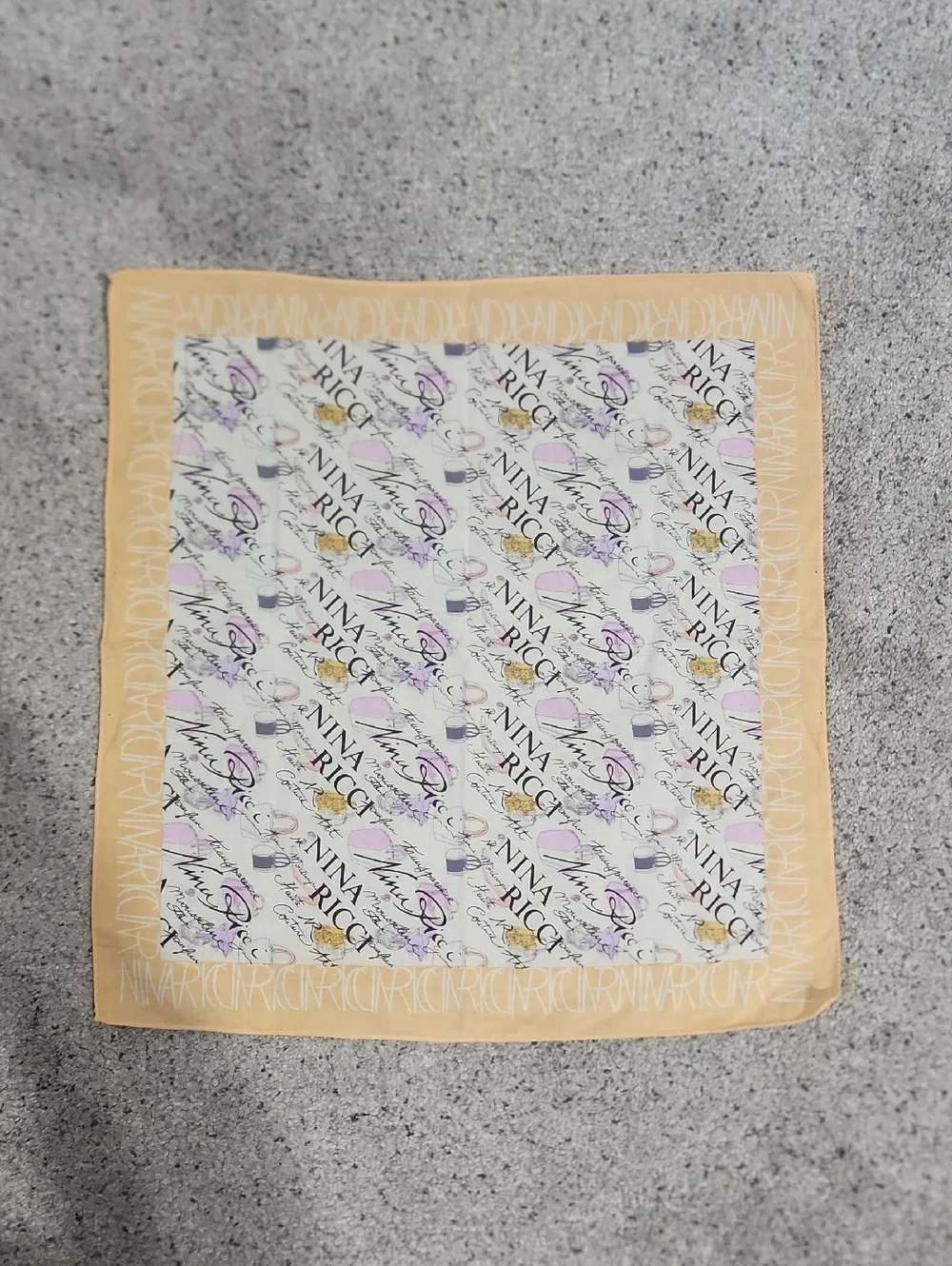 Nina Ricci Vintage Square Head Scarf Handbag Motif Peach/Pink